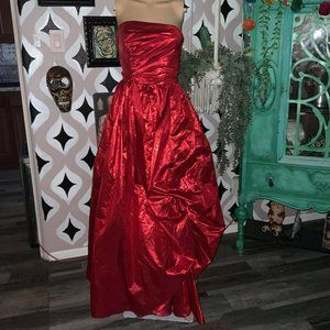 Vintage Metallic Red Strapless Dress by Eletra TD4